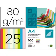 Material PAPEL COLOR LIDERPAPEL A4 80G/M2 25 COLORES SURTIDOS PAQ. DE 100 50332