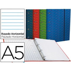 CARPETA CON RECAMBIO LIDERPAPEL A5 HORIZONTAL FORRADA 4 ANILLAS 20MM 52396