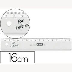 REGLA MOR 16 CM PLASTICO TRANSPARENTE P/ ZURDOS 52836