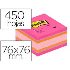 BLOC DE NOTAS ADHESIVAS QUITA Y PON POST-IT 76X76 MM GAMA ALEGRIA CUBO DE 450 HJ 57089