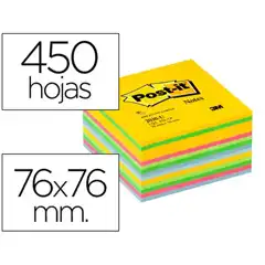 BLOC DE NOTAS ADHESIVAS QUITA Y PON POST-IT 76X76 MM GAMA ULTRA ALEGRIA CUBO DE 450 HJ 57090