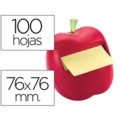 BLOC DE NOTAS ADHESIVAS QUITA Y PON POST-IT 76X76 MM FORMA DE MANZANA CON DISPENSADOR 57093