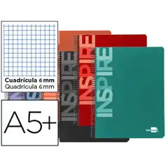 BLOC ESPIRAL LIDERPAPEL 4ºINSPIRE TAPA EXTRADURA 80H 60 G CUADRO 6MM CON MARGEN. COLORES SURTIDOS 58593