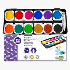 Material ACUARELA LIDERPAPEL 12 COLORES CON PINCEL Y TUBO DE TEMPERA BLANCA 58624