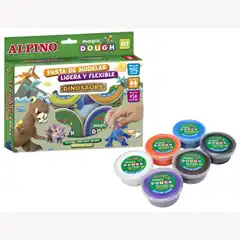 PASTA ALPINO P/ MODELAR MAGIC DOUGH DINOSAURIOS CAJA DE 6 COLORES DE 40 GR 62775