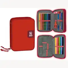 PLUMIER ESCOLAR ALPINO 2019 PEQUEÑO DOBLE CREMALLERA ROJO 33 PIEZAS 62779