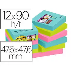 BLOC DE NOTAS ADHESIVAS QUITA Y PON POST-IT SUPER STICKY 47,6X47,6 MM CON 90 HJ PACK DE 12 UNIDADES C 63070