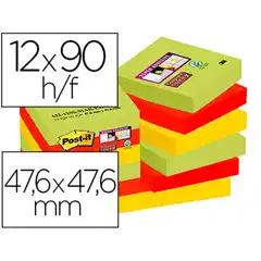 BLOC DE NOTAS ADHESIVAS QUITA Y PON POST-IT SUPER STICKY 47,6X47,6 MM CON 90 HJ PACK DE 12 UNIDADES C 63073