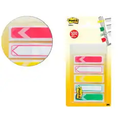 BANDERITAS SEPARADORAS FLECHAS POST-IT INDEX 684 AMARILLO ROJO Y VERDE DISPENSADOR FUNDA 5X20 63084