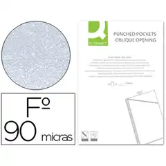 FUNDA Q-CONNECT CORTE OBLICUO 290X195 MM CRISTAL 4 TALADROS PVC 90 MC CAJA DE 100 UNIDADES 63467