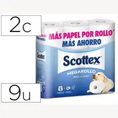 PAPEL HIGIENICO SCOTTEX MEGARROLLO DOBLE LARGO PAQ.DE 9 ROLLOS 70001