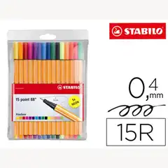 ROTULADOR STABILO PUNTA DE FIBRA POINT 88 ESTUCHE DE 15 COLORES SURTIDOS 72015