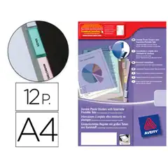 SEPARADOR AVERY DE PLASTICO CON 12 PESTAÑAS PERSONALIZABLE TAMAÑO A4+ 72175