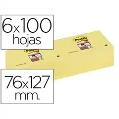 BLOC DE NOTAS ADHESIVAS QUITA Y PON POST-IT SUPER STICKY 76X127 MM CON 12 BLOC AMARILLO CANARIO 72234