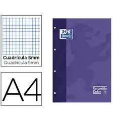 Material RECAMBIO COLOR OXFORD A4 80 HJ 90 GRS CUADROS 5 MM 4 TALADROS LILA REF. 100100366 COD. 72512