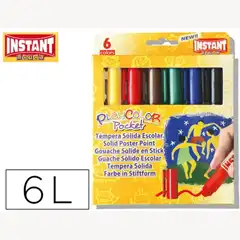 Material TEMPERA SOLIDA EN BARRA INSTANT POCKET ESCOLAR CAJA DE 6 COLORES SURTIDOS 74075