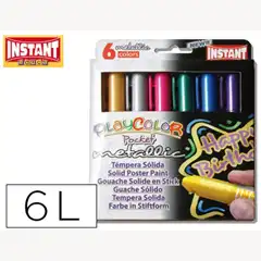 Material TEMPERA SOLIDA EN BARRA INSTANT POCKET ESCOLAR CAJA DE 6 COLORES METALIZADOS 74079