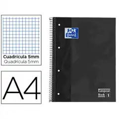 CUADERNO ESPIRAL MICROPERFORADO TAPA EXTRADURA A4 80HJ 90GR NEGRO OXFORD 100430269 74357