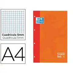 RECAMBIO COLOR OXFORD A4 80 HJ 90 GRS CUADROS 5 MM 4 TALADROS COLOR NARANJA REF. 400041234 COD. 74363