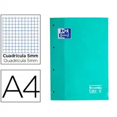 RECAMBIO COLOR OXFORD A4 80 HJ 90 GRS CUADROS 5 MM 4 TALADROS COLOR MENTA HIELO REF. 400041235 COD. 74364