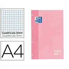RECAMBIO COLOR OXFORD A4 80 HJ 90 GRS CUADROS 5 MM 4 TALADROS COLOR ROSA DULCE REF. 400041236 COD. 74365