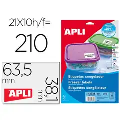 Material ETIQUETA ADHESIVA APLI 12328 TAMAÑO 63,5X38,1 MM P/ CONGELADOS CAJA CON 10 HJ A4 BLANCAS DIRECTIVA APLI REF. 2527 COD. 74391 74391