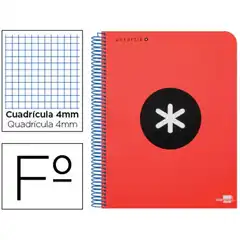 BLOC ESPIRAL LIDERPAPEL Fº ANTARTIK TAPA EXTRADURA 80H 100G CUADRO 4MM CON MARGENCOLOR ROJO 74683