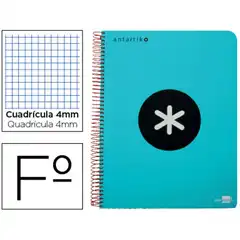 BLOC ESPIRAL LIDERPAPEL Fº ANTARTIK TAPA EXTRADURA 80H 100G CUADRO 4MM CON MARGENCOLOR TURQUESA 74684
