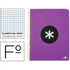 BLOC ESPIRAL LIDERPAPEL Fº ANTARTIK TAPA EXTRADURA 80H 100G CUADRO 4MM CON MARGENCOLOR VIOLETA 74685