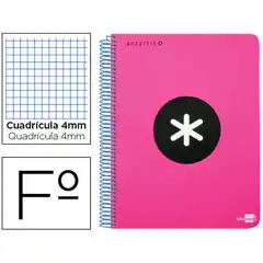 BLOC ESPIRAL LIDERPAPEL Fº ANTARTIK TAPA EXTRADURA 80H 100G CUADRO 4MM CON MARGENCOLOR ROSA FLUORESCE 74686