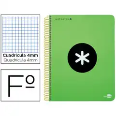 BLOC ESPIRAL LIDERPAPEL Fº ANTARTIK TAPA EXTRADURA 80H 100G CUADRO 4MM CON MARGENCOLOR VERDE FLUORESC 74689