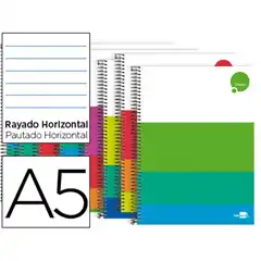 BLOC ESPIRAL LIDERPAPEL A5 MICRO DREAM TAPA EXTRADURA 140H 80G HORIZONTAL 5 BANDAS 6 TALADROS COLORES SU 74823