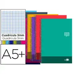 BLOC ESPIRAL LIDERPAPEL 4º DISCOVER TAPA CARTONCILLO 80 H 80G CUADRO 3 MM CON MARGEN COLORES 74878