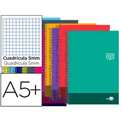 BLOC ESPIRAL LIDERPAPEL 4º DISCOVER TAPA CARTONCILLO 80 H 80G CUADRO 5 MM CON MARGEN COLORES 74879