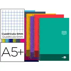 BLOC ESPIRAL LIDERPAPEL 4º DISCOVER TAPA CARTONCILLO 80 H 80G CUADRO 6 MM CON MARGEN COLORES 74880