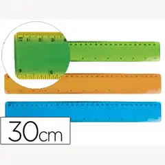 REGLA LPP PLASTICO FLEXIBLE DE 30 CM COLORES SURTIDOS 75038