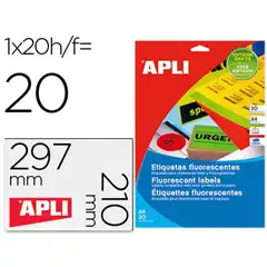 Material ETIQUETA ADHESIVA APLI 02879 210X297 MM P/ FOTOCOPIADORA LASER CAJA CON 20 HJ A4 NARANJA APLI REF. 2528 COD. 75246