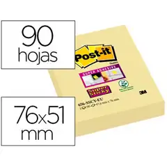 BLOC DE NOTAS ADHESIVAS QUITA Y PON POST-IT SUPER STICKY 51X76 MM CON 90 HJ 565 AMARILLO CANARIO 75588