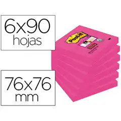 BLOC NOTAS ADHESIVAS QUITA Y PON POST-IT SUPER STICKY 76X76 MM CON 90 HJ 654 ROSA FUCSIA 75592