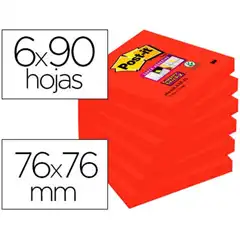 BLOC NOTAS ADHESIVAS QUITA Y PON POST-IT SUPER STICKY 76X76 MM CON 90 HJ 654 AZAFRAN 75596