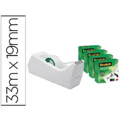 PORTARROLLO SOBREMESA SCOTCH COLOR BLANCO DE 19 MM X 33 MT INCLUYE 4 ROLLOS DE CINTA MAGIC 75611
