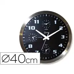 RELOJ CEP DE PARED CROMADO OFICINA REDONDO 40 CM DE DIAMETRO CON 4 HORARIO DEL MUNDO 75926