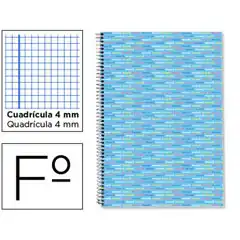BLOC ESPIRAL LIDERPAPEL Fº MULTILIDER TAPA FORRADA 80H 80 G CUADRO 4 MM CON MARGEN CELESTE 76309