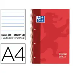 BLOC ESPIRAL OXFORD TAPA EXTRADURA MICROPERF A4 80 HJ RAYADO HORIZONTAL COLOR ROJO100430264 77224