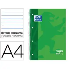BLOC ESPIRAL OXFORD TAPA EXTRADURA MICROPERF A4 80 HJ RAYADO HORIZONTAL COLOR VERDE 100430265 77225