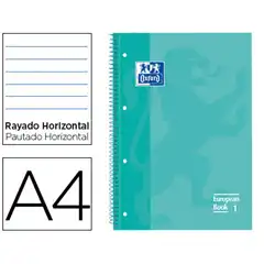 BLOC ESPIRAL OXFORD TAPA EXTRADURA MICROPERF A4 80 HJ RAYADO HORIZONTAL COLOR VERDE MENTA 400046818 77229