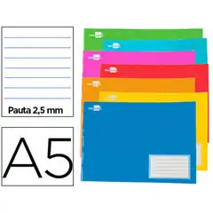 LIBRETA ESCOLAR LIDERPAPEL 32H A5 APAISADA PAUTA 2,5 MM CON MARGEN COLORES SURTIDOS 77907