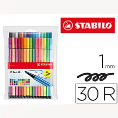 ROTULADOR STABILO ACUARELABLE PEN 68 ESTUCHE DE 24 COLORES ESTANDAR + 6 COLORES NEON 78058