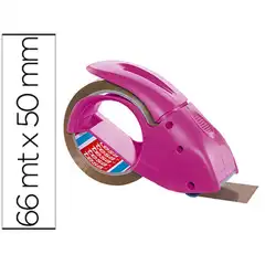 PORTARROLLO TESA EMBALAJE P/ ROLLOS DE 66 MT X 50 MM ROSA INCLUYE 1 ROLLO CINTA MARRON BAJO RUIDO 66 M 78080