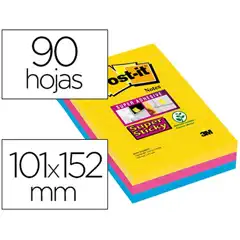 Material BLOC DE NOTAS ADHESIVAS QUITA Y PON POST-IT SUPER STICKY 101X152 MM CON 90 HJ RAYADO PACK DE 3 BLOC C 78144